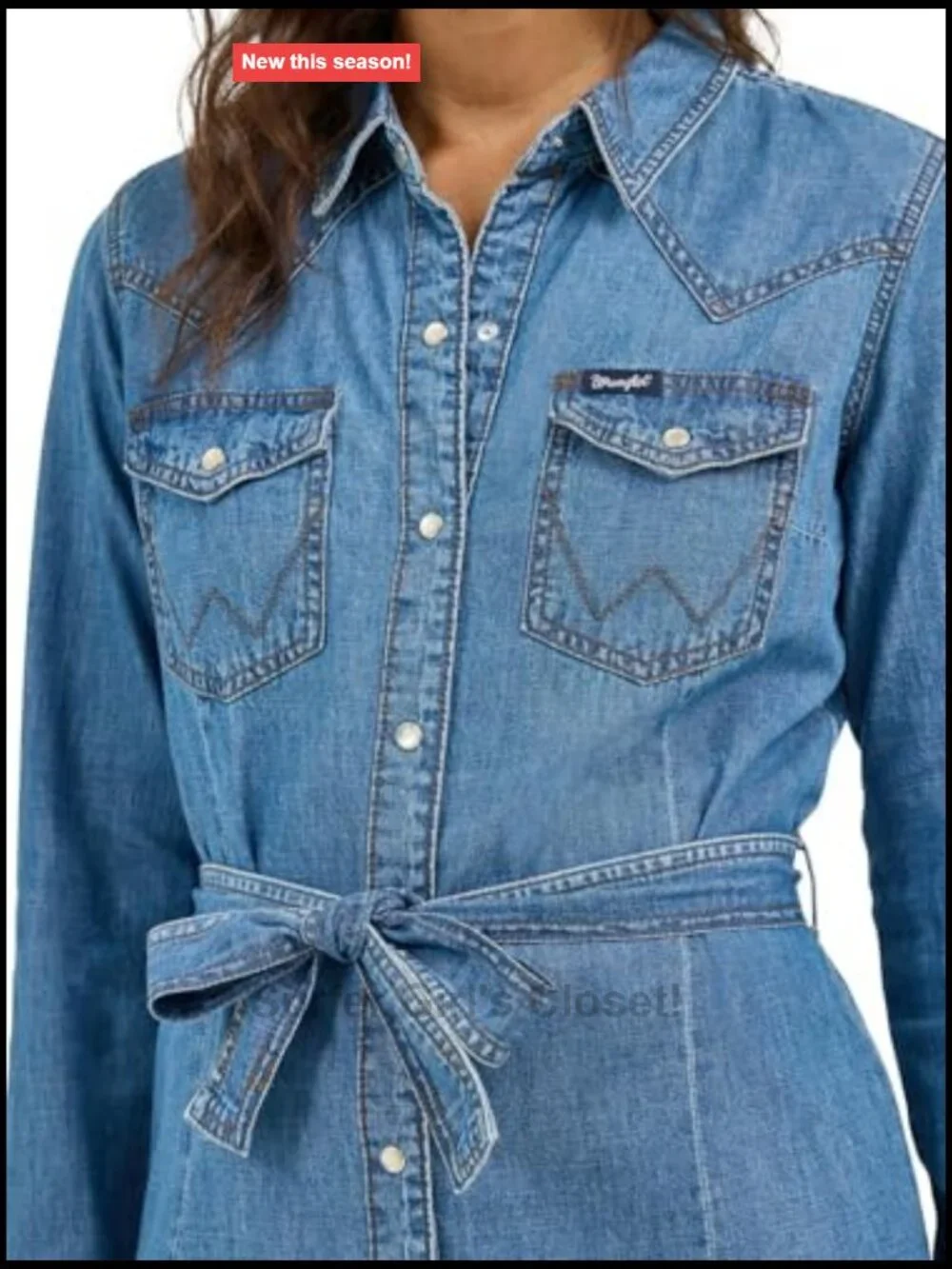 Wrangler Denim Snap Dress Long Sleeve Western Retro A-Line